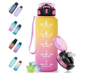 Motswedi Borraccia 1.5L, a Prova di Perdite, Borraccia con Cannuccia, Reutilizables, Senza BPA, Borracce Motivazionale per Scuola, Palestra, Running, Ciclismo, Giallo Rosa