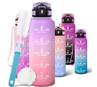 Motswedi Borraccia 1.5l, Borraccia Palestra, a Prova di Perdite Bottiglia acqua, Include Spugna di Pulizia, Motivazionale Bottiglia Plastica 1.5 litri - Lilla Delicato & Rosa Chiaro