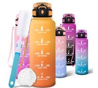 Motswedi Borraccia 1.5l, Borraccia Palestra, a Prova di Perdite Bottiglia acqua, Include Spugna di Pulizia, Motivazionale Bottiglia Plastica 1.5 litri - Giallo Miele & Arancione