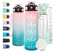 Motswedi Borraccia 1 litro, a Prova di Perdite, Borraccia Motivazionale, Riutilizzabile, Bottiglia Acqua, Senza BPA, Borracce, per Palestra, Ufficio, Sport, Ciclismo, Running, Rosa Verde