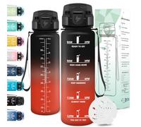 Motswedi Borraccia 1 litro, a Prova di Perdite, Borraccia Motivazionale, Riutilizzabile, Bottiglia Acqua, Senza BPA, Borracce, per Palestra, Ufficio, Sport, Ciclismo, Running, Nero Rosso