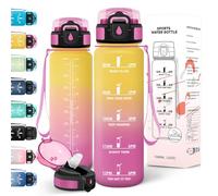 Motswedi Borraccia 1 litro, a Prova di Perdite, Borraccia Palestra, senza BPA, Borracce con Cannuccia, Con 2 Tappi, Bottiglia Acqua, Borracce 1 litro, Per Scuola, Ufficio, Sport, Giallo Rosa