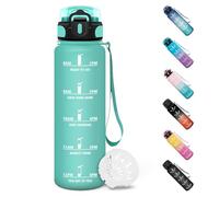 Motswedi Borraccia 1 litro, Borraccia Palestra, a Prova di Perdite, Bottiglia acqua, Con Marca Temporale, Bottiglia Acqua per Campo da Tennis, Ufficio, Campeggio, Bicicletta, Viaggi - Blu&Verde