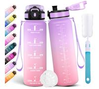 Motswedi Borraccia 1 Litro, Borraccia Palestra, a Prova di Perdite Bottiglia acqua, Include Spugna di Pulizia, Motivazionale Bottiglia Plastica 1l, per Palestra, Ciclismo, Viola chiaro & Rosa chiaro