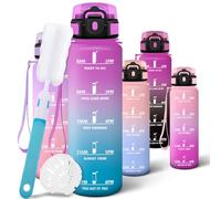 Motswedi Borraccia 1 Litro, Borraccia Palestra, a Prova di Perdite Bottiglia acqua, Include Spugna di Pulizia, Motivazionale Bottiglia Plastica 1l - Rosso Fucsia & Turchese