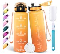 Motswedi Borraccia 1 Litro, Borraccia Palestra, a Prova di Perdite Bottiglia acqua, Include Spugna di Pulizia, Motivazionale Bottiglia Plastica 1l, per Palestra, Ciclismo, Giallo ambrato & Arancione
