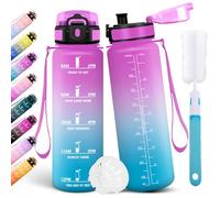Motswedi Borraccia 1 Litro, Borraccia Palestra, a Prova di Perdite Bottiglia acqua, Include Spugna di Pulizia, Motivazionale Bottiglia Plastica 1l, per Palestra, Escursionismo, Rosso rosa & Ciano