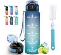 Motswedi Borraccia 1 litro, Borraccia Palestra, Comprende 6 Paglie e 1 Spazzola di Spugna, Bottiglia d'acqua Sportiva, Bottiglia Acqua 1l, per Palestra, Viaggi, Ciclismo, Blu-Verde
