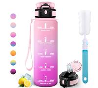 Motswedi Borraccia 1 litro, Bottiglia d'acqua Sportiva, Comprende 6 Paglie e 1 Spazzola di Spugna, Borraccia Palestra, Bottiglia Acqua 1l, per Palestra, Viaggi, Ciclismo, Rosa chiaro & Rosso rosa