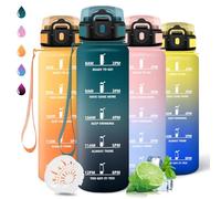 Motswedi Borraccia 1 litro, con Filtro, Borraccia Motivazionale, Prova di Perdite, Senza BPA, Bottiglia Acqua, con Marcatori di Tempo, per Scuola, Palestra, Ufficio, Ciclismo, Verde Scuro & Grigio