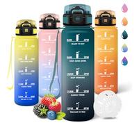 Motswedi Borraccia 1 litro,Riutilizzabile, Borraccia Motivazionale, a Prova di Perdite, Bottiglia Acqua, Senza BPA, Borracce, per Sport, Ufficio, Ciclismo, Palestra, Verde&Grigio