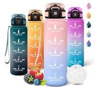 Motswedi Borraccia 1 litro,Riutilizzabile, Borraccia Motivazionale, a Prova di Perdite, Bottiglia Acqua, Senza BPA, Borracce, per Sport, Ufficio, Ciclismo, Palestra, Rosa&Blu cielo
