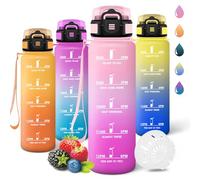 Motswedi Borraccia 1 litro,Riutilizzabile, Borraccia Motivazionale, a Prova di Perdite, Bottiglia Acqua, Senza BPA, Borracce, per Sport, Ufficio, Ciclismo, Palestra, Rosa&Rosato