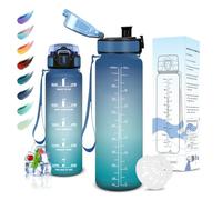 Motswedi Borraccia 1 litro, Senza BPA, Borraccia Palestra, Prova di Perdite, Borraccia Motivazionale, con Filtro, Borraccia Sportiva, Bottiglia Acqua per Scuola, Palestra, Ufficio, Yoga, Blu Verde