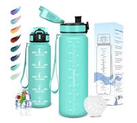Motswedi Borraccia 1 litro, Senza BPA, Borraccia Palestra, Prova di Perdite, Borraccia Motivazionale, con Filtro, Borraccia Sportiva, Bottiglia Acqua per Scuola, Palestra, Ufficio, Yoga, Blu Verde