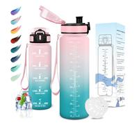 Motswedi Borraccia 1 litro, Senza BPA, Borraccia Palestra, Prova di Perdite, Borraccia Motivazionale, con Filtro, Borraccia Sportiva, Bottiglia Acqua per Bici, Scuola, Palestra, Ufficio, Rosa Verde