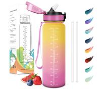 Motswedi Borraccia 1000ml, a Prova di Perdite, Borraccia con Cannuccia, Reutilizables, Borraccia Palestra, Senza BPA, Borraccia Motivazionale per Palestra, Ufficio, Running, Ciclismo, Giallo Rosa
