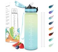Motswedi Borraccia 1000ml, a Prova di Perdite, Borraccia con Cannuccia, Reutilizables, Borraccia Palestra, Senza BPA, Borraccia Motivazionale per Palestra, Running, Ciclismo, Bianco Sporco Azzurro