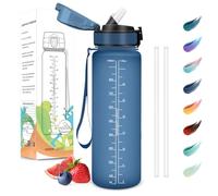 Motswedi Borraccia 1000ml, a Prova di Perdite, Borraccia con Cannuccia, Reutilizables, Bottiglia Palestra, Senza BPA, Borracce Motivazionale per Palestra, Ufficio, Running, Ciclismo, Blu Scuro