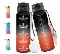 Motswedi Borraccia, 1000ML Senza BPA, Borraccia Palestra, Design della Serratura a Prova di Perdite, Bottiglia Motivazionale, Con Marca Temporale, Bottiglia per Ufficio, Stadio, Palestra - Nero&rosso