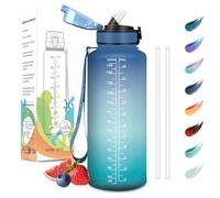 Motswedi Borraccia 1500ml, a Prova di Perdite, Borraccia con Cannuccia, Reutilizables, Borraccia Palestra, Senza BPA, Borraccia Motivazionale per Palestra, Ufficio, Running, Ciclismo, Blu Verde