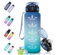 Motswedi Borraccia 1500ml, a Prova di Perdite, Borraccia con Cannuccia, Reutilizables, Senza BPA, Borracce Motivazionale per Palestra, Ufficio, Running, Ciclismo, Blu Verde