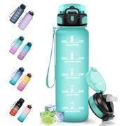 Motswedi Borraccia 1L, a Prova di Perdite, Borracce con Cannuccia, Reutilizables, Senza BPA, Borraccia Motivazionale per Scuola, Palestra, Ufficio, Running, Ciclismo, Blu Verde