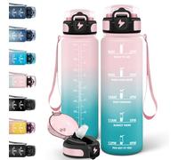 Motswedi Borraccia 1l, con Cannuccia, Borraccia Palestra, a Prova di Perdite, Bottiglia acqua, Con Marca Temporale, Bottiglia Acqua per Campo da Tennis, Ufficio, Campeggio, Bicicletta - Rosa&Ciano