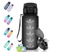 Motswedi Borraccia 500 ml, a Prova di Perdite, Borraccia con Cannuccia, Reutilizables, Borraccia Palestra, Senza BPA, Borraccia Motivazionale per Scuola, Palestra, Ufficio, Running, Ciclismo, Nero