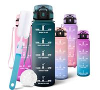 Motswedi Borraccia 500 ml, Borraccia Sportiva, a Prova di Perdite Bottiglia acqua, Include Spugna di Pulizia, Motivazionale Bottiglia Plastica - Verde Pallido & Grigio