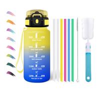 Motswedi Borraccia 500 ml, Bottiglia d'acqua Sportiva, a Prova di Perdite, Comprende 6 Paglie e 1 Spazzola di Spugna, Borraccia Palestra, Bottiglia Acqua, per Scuola, Lavoro, Yoga, Giallo & Blu reale
