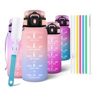 Motswedi Borraccia 500 ml, Bottiglia d'acqua Sportiva, a Prova di Perdite, Comprende 6 Paglie e 1 Spazzola di Spugna, Borraccia Palestra, Bottiglia Acqua - Rosa Albicocca & Blu Pallido