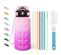 Motswedi Borraccia 500 ml, Bottiglia d'acqua Sportiva, a Prova di Perdite, Comprende 6 Paglie e 1 Spazzola di Spugna, Borraccia Palestra, Bottiglia Acqua, per Scuola, Lavoro, Rosa chiaro & Rosso rosa