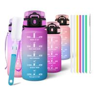 Motswedi Borraccia 500 ml, Bottiglia d'acqua Sportiva, a Prova di Perdite, Comprende 6 Paglie e 1 Spazzola di Spugna, Borraccia Palestra, Bottiglia Acqua - Rosso Azalea & Verde Bluastro