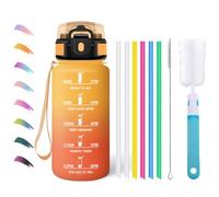 Motswedi Borraccia 500 ml, Bottiglia d'acqua Sportiva, a Prova di Perdite, Comprende 6 Paglie e 1 Spazzola di Spugna, Borraccia Palestra, Bottiglia Acqua, per Scuola, Yoga, Giallo ambrato & Arancione