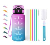 Motswedi Borraccia 500 ml, Bottiglia d'acqua Sportiva, a Prova di Perdite, Comprende 6 Paglie e 1 Spazzola di Spugna, Borraccia Palestra, Bottiglia Acqua, per Scuola, Yoga, Rosso rosa & Ciano