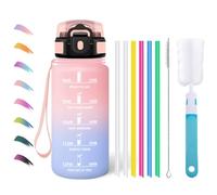 Motswedi Borraccia 500 ml, Bottiglia d'acqua Sportiva, a Prova di Perdite, Comprende 6 Paglie e 1 Spazzola di Spugna, Borraccia Palestra, Bottiglia Acqua, per Scuola, Lavoro, Rosa & Azzurro cielo
