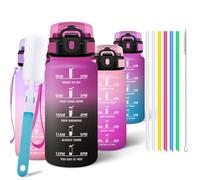 Motswedi Borraccia 500 ml, Bottiglia d'acqua Sportiva, a Prova di Perdite, Comprende 6 Paglie e 1 Spazzola di Spugna, Borraccia Palestra, Bottiglia Acqua - Rosso Violetto & Marrone Scuro