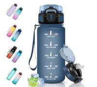 Motswedi Borraccia Bambini, 0.5L senza BPA, Borraccia Motivazionale, a Prova di Perdite, Bottiglia Acqua, Borracce Bambini per Capretti, Adulto, Palestra, Yoga, Blu scuro