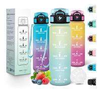 Motswedi Borraccia Bambini, 500ml a Prova di Perdite, Borraccia Motivazionale, Riutilizzabile, Borracce, Senza BPA, Bottiglia Acqua, Borracce Bambini, per Scuola, Sport, Bianco Sporco Azzurro