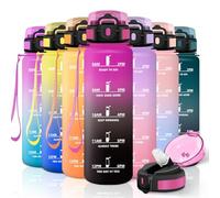 Motswedi Borraccia con Cannuccia, 1000ml senza BPA, Borraccia Palestra, a Prova di Perdite, Bottiglia Acqua per Capretti, Adulto, Palestra, Yoga, Sport, Viola Rosso & Nero