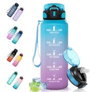 Motswedi Borraccia con Cannuccia, 1500 ml, a Prova di Perdite, Reutilizables, Borraccia Palestra, Senza BPA, Borracc Motivazionale per Scuola, Palestra, Running, Ciclismo, Blu Viola