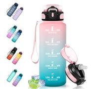 Motswedi Borraccia con Cannuccia,1500ml, a Prova di Perdite, Reutilizables, Borraccia Palestra, Senza BPA, Motivazionale per Scuola, Palestra, Ufficio, Ciclismo, Rosa Verde