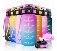 Motswedi Borraccia con Cannuccia, 500ml senza BPA, Borraccia Palestra, a Prova di Perdite, Borraccia Motivazionale, Bottiglia Acqua per Capretti, Adulto, Palestra, Yoga, Sport, Rosa Rosso & Ciano