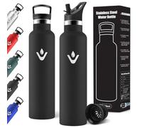 Motswedi Borraccia Termica 1 litro, Con 2 Tappi, Borraccia con Cannuccia, Doppia Parete, Bottiglia Termica, A Prova di Perdite, Bottiglia acqua Per Sport, Campeggio, Palestra, Nero