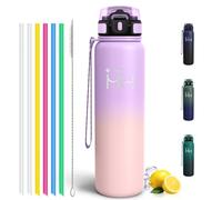 Motswedi Borraccia Termica 1 Litro, con Cannuccia, Borracce Termiche, a Prova di Perdite, Borraccia Acciaio Inox, per Bevande Calde e Freddo, per Palestra, Campeggio, Yoga, Viola & Rosa
