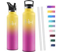 Motswedi Borraccia Termica 1 litro, con Cannuccia, Borracce Termiche, Doppia Parete, Bottiglia Termica, Acciaio Inox, Borraccia a Prova di Perdite, per Palestra, Campeggio, Outdoor, Giallo & Rosa