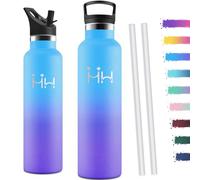 Motswedi Borraccia Termica 1 litro, con Cannuccia, Borracce Termiche, Doppia Parete, Bottiglia Termica, Acciaio Inox, Borraccia a Prova di Perdite, per Palestra, Campeggio, Outdoor, Cielo Blu & Viola