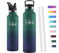 Motswedi Borraccia Termica 1 litro, con Cannuccia, Borracce Termiche, Doppia Parete, Bottiglia Termica, Acciaio Inox, Borraccia a Prova di Perdite, per Palestra, Campeggio, Outdoor, Verde & Blu