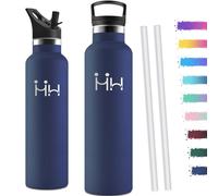 Motswedi Borraccia Termica 1 litro, con Cannuccia, Borracce Termiche, Doppia Parete, Bottiglia Termica, Acciaio Inox, Borraccia a Prova di Perdite, per Palestra, Campeggio, Outdoor, Blu Scuro